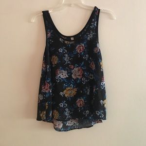 Mudd Size L Blue Floral Sheer Tank.